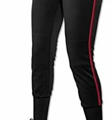 New CHAMPRO Womens Tournament Low Rise Fastpitch Pant W/Piping Black/Scarlet XL