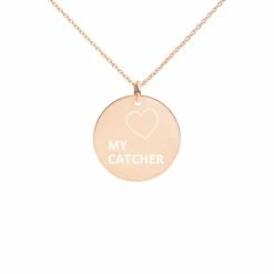 No Errors Sports NE MY CATCHER Engraved Silver Disc Necklace -Softball Shop ne my catcher engraved silver disc necklace 467390