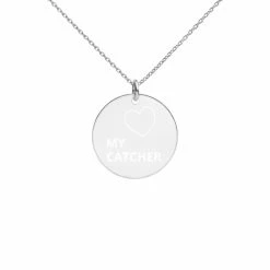 No Errors Sports NE MY CATCHER Engraved Silver Disc Necklace -Softball Shop ne my catcher engraved silver disc necklace 838668